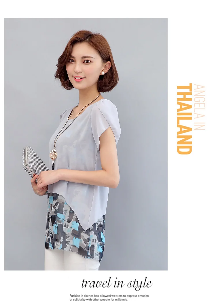 MSSNNG Women Chiffon Blouses Shirts 2018 Summer Plus Size Short Sleeve Elegant Tops Ruffles Print Women Clothing Blusas  (22)