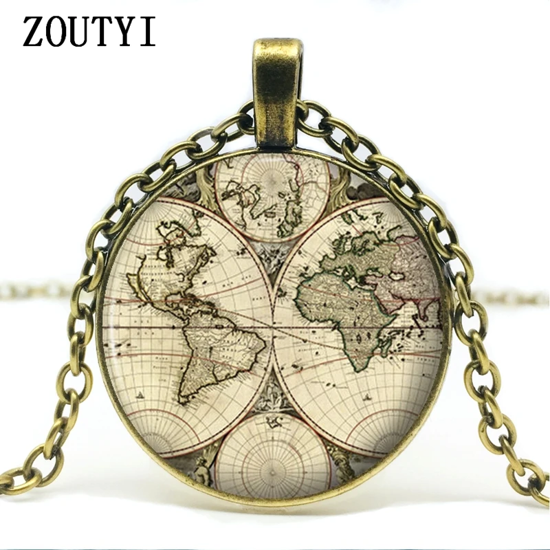 

2018/world map necklace pendant old antique atlas picture retro necklace women jewelry accessories gift.