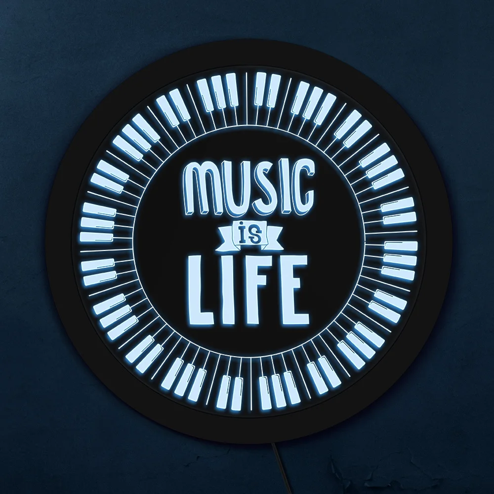 Клавиатура для пианино Music Is Life круглая светодиодная неоновая вывеска клавиатура