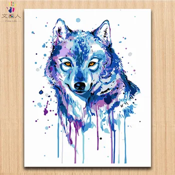 

Watercolor colorful animals ink wol pictures by numbers with colors drawing canvas digital oil painting by numbers for children