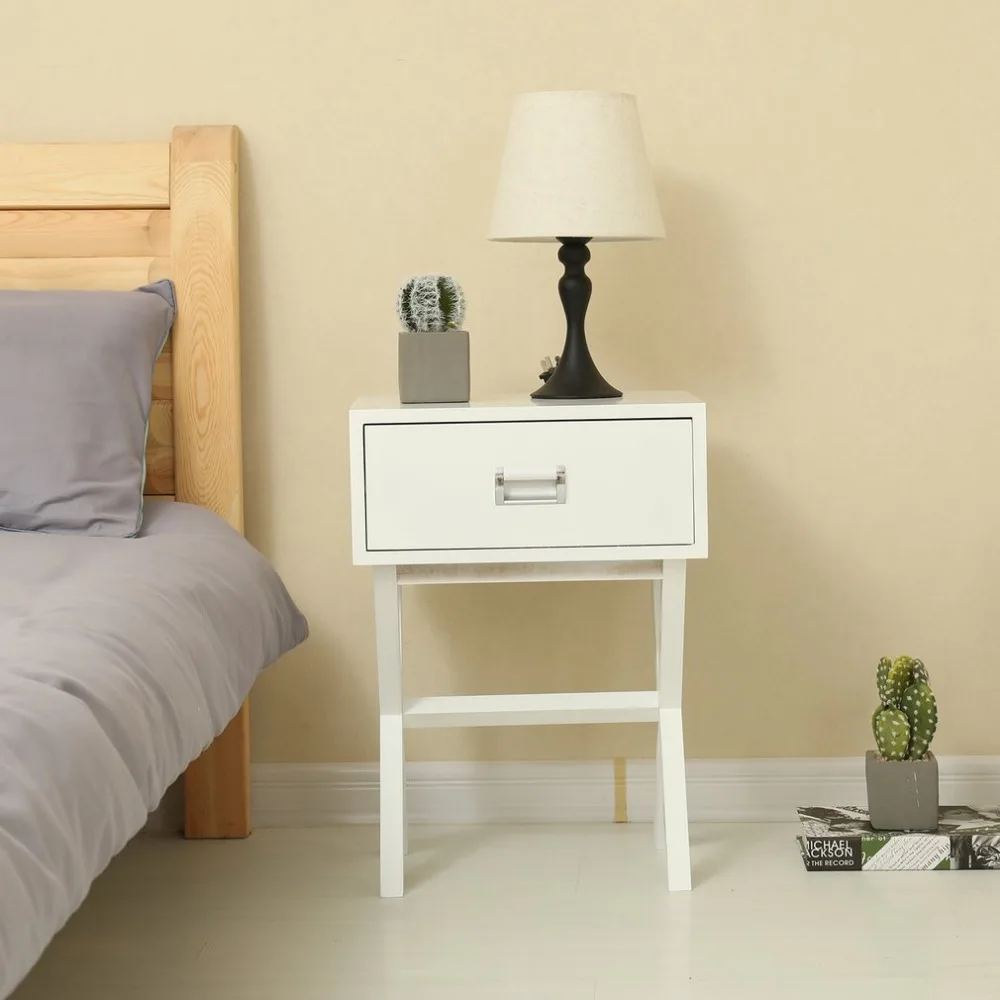 Newest Bedside Desk Tea Table Couch Side with One Drawer X Leg Modern Retro Decor Furniture Storage Bedroom Living Room