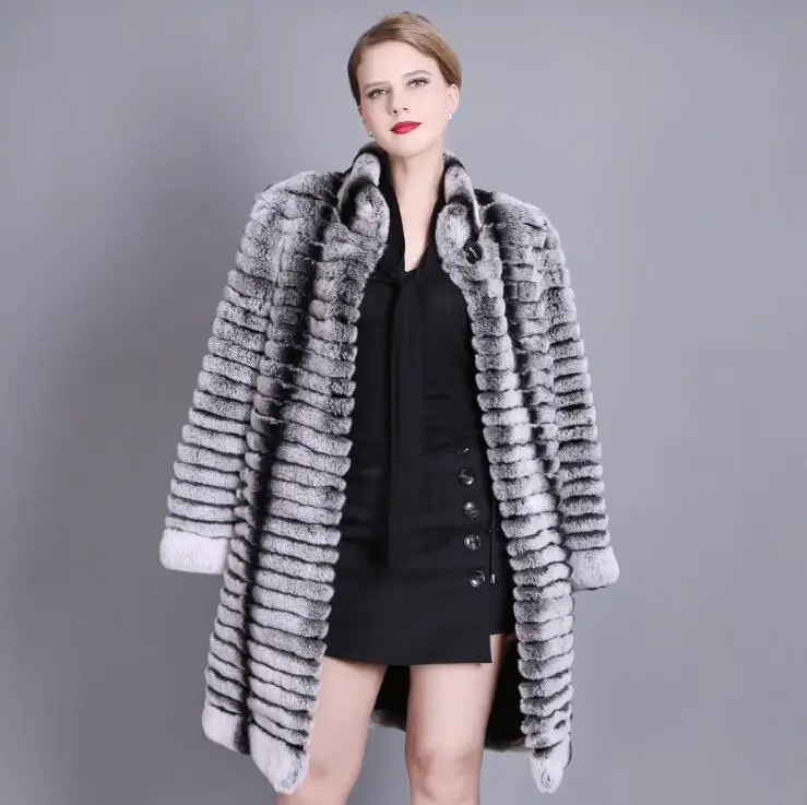 Plus Size XS-7XL Women Natural Real Fur Coat Stand collar Full Pelt Genuine Rex Rabbit Fur Long Jacket Winter Clothes Women
