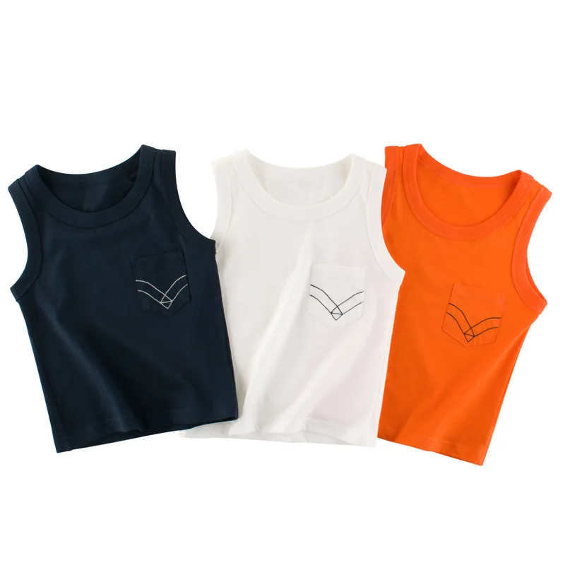

Summer new kids clothing cotton vest boys and girls solid color sleeveless sling 2-8Y kids casual tops