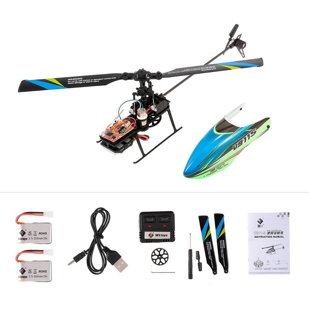 WLtoys V911S RC Helicopter 4CH 6G 6-Aixs Gyro Single Propelller Non-aileron RC Helicopter RTF Toys for Kids Three Battery - Цвет: 2 Batteries