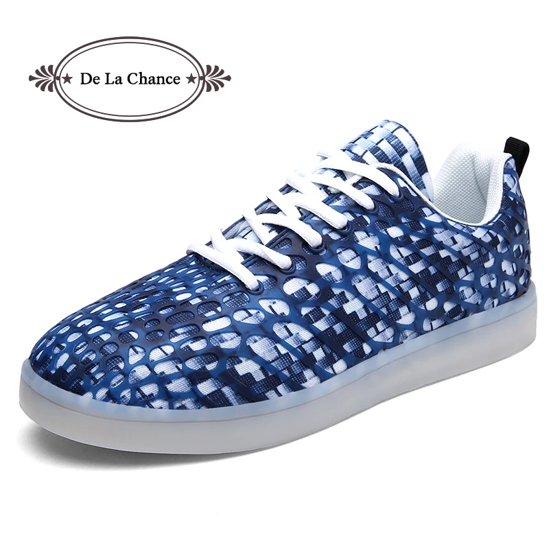 

DE LA CHANCE Men Simulation Shoes with USB Charging Light Lover Shoes Blue Led Shoes for Adults Led Sneakers Casual Shoes