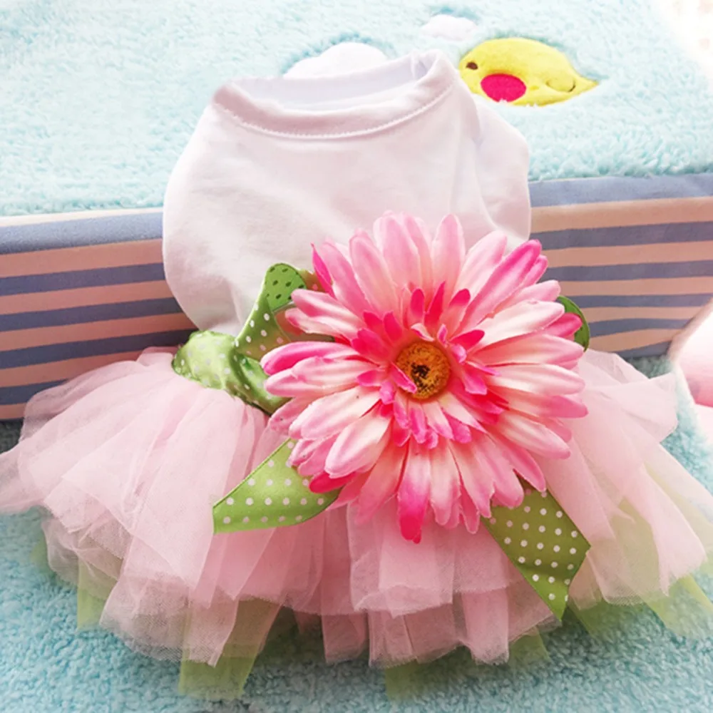 

Daisy Gauze Tutu Skirt Spring Puppy Pet Dog Dress Clothes Sunflower Cute Princess Wedding Ball Gown Party Dress Summer Cat short
