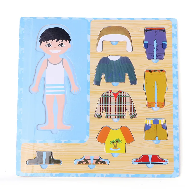Детские игрушки для мальчиков и девочек, меняющий платье, Набор пазлов, деревянные игрушки для детей, Eduactional dression Jigsawv Puzzle, подарок на день рождения для детей