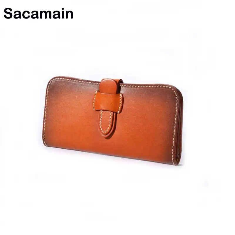 

Sacamain Brand Vintage Handmade Leather Wallet 100% Genuine Cowhide Leather High Quality Unisex Long Wallet Coin Purse Vintage