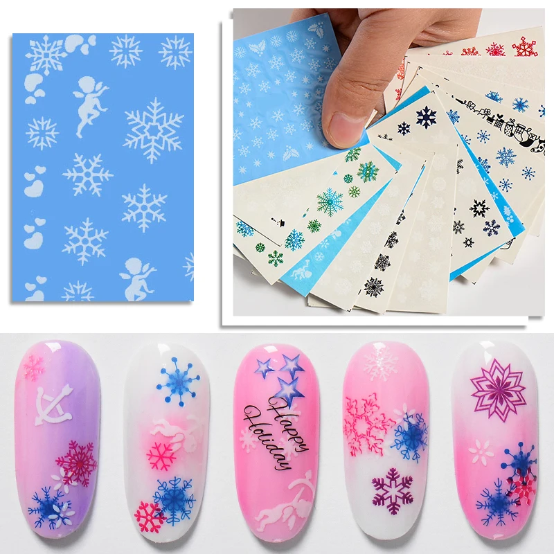 

MEET ACROSS 30pcs/set Pure Snowflake Nail Sticker Christmas Polish Decals Nail Art Decorations Water Winter Tools Sets