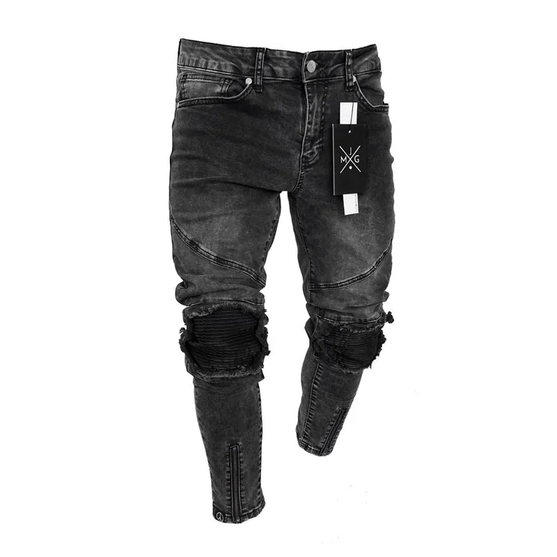 Мужские стильные рваные джинсы в полоску, байкерские обтягивающие прямые потертые джинсовые брюки, новые модные обтягивающие джинсы, мужская одежда AB12