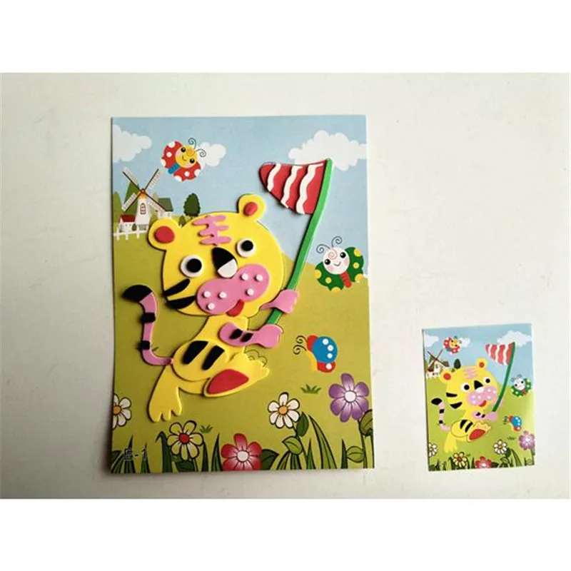 20 designs /lot Early Learning Education Toys for Children DIY Cartoon Animal 3D EVA Foam Sticker Puzzle Series