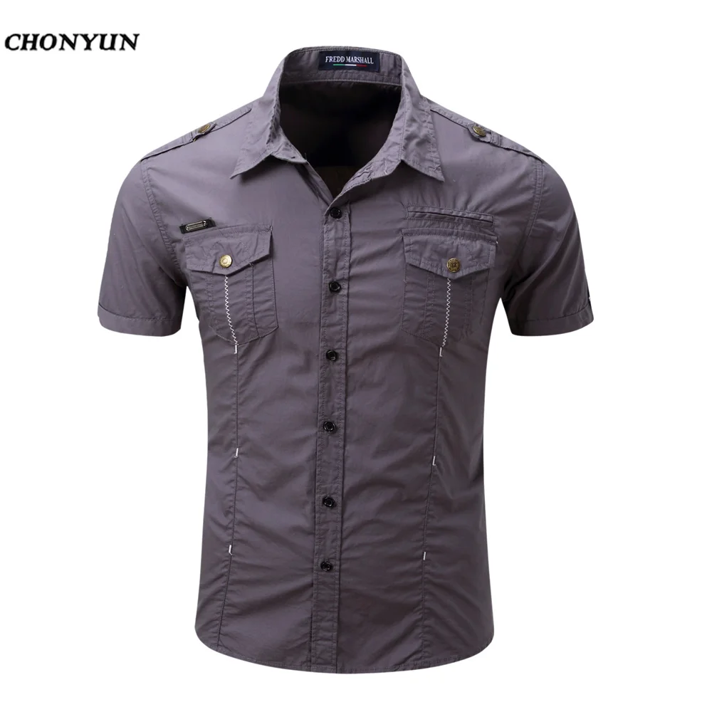 Брендовая мужская рубашка, Весенняя деловая приталенная одежда, мужские повседневные рубашки с коротким рукавом, одноцветные быстросохнущие дышащие европейские размеры 3XL - Цвет: Gray