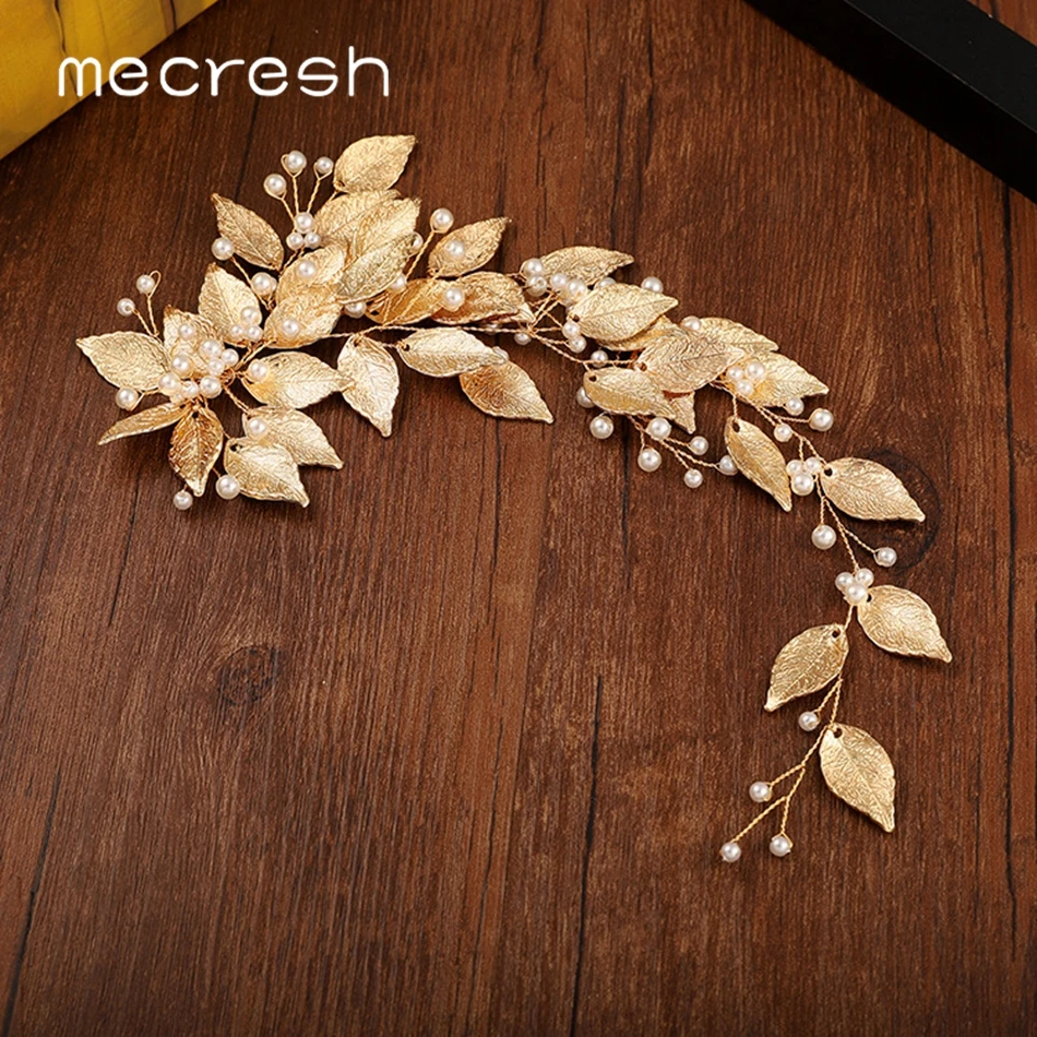 gold color handmade leaf bridal headband headpiece wedding hair accessories jewelry 