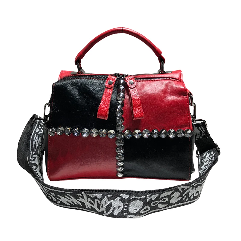 Сумка через плечо женская сумка стиль комбинированная сумка на одно плечо косая сумка мягкая сумка с алмазной вставкой сумочка