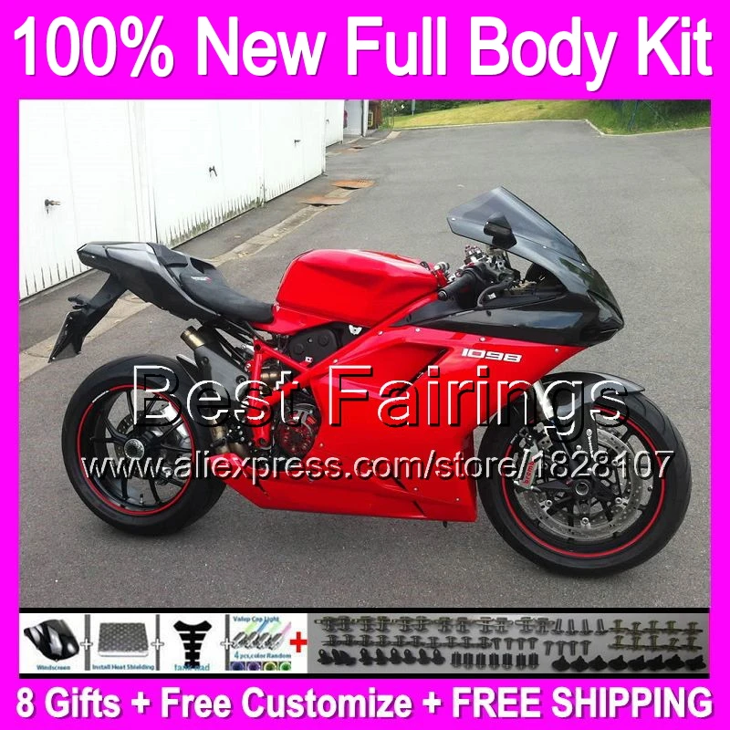 

+decal For DUCATI 848 1098 1198 S R 07-11 Factory red 1198S B45 07 08 09 10 11 2007 2008 Glossy red 2009 2010 2011 HOT Fairing