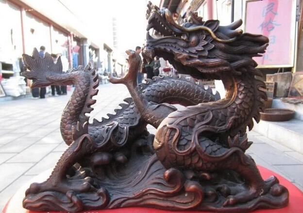 

wholesale factory 8 Chinese temple red Bronze Copper carved lifelike wreathe Dragon beast Statues