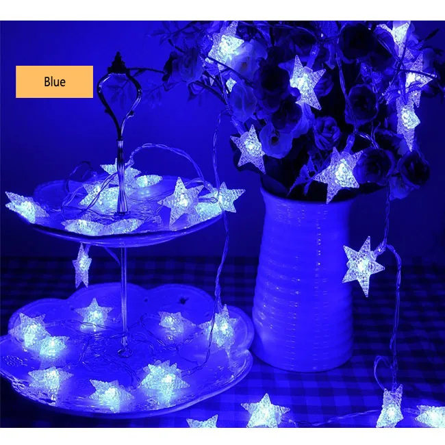 3M LED Star String Lights Christmas Holiday Decoration Star Fairy Light AA Battery Operated 20leds Festoon Light Chain SL057 - Испускаемый цвет: 3M-20LED-Blue