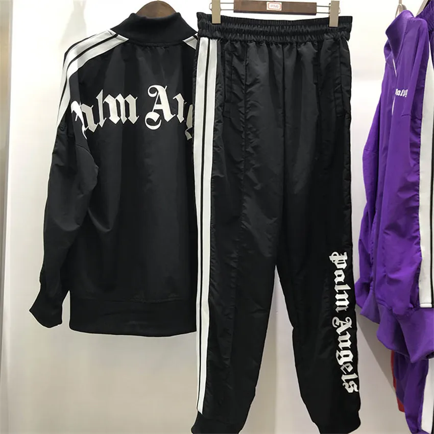 

BLACK OVER LOGO TRACK PALM ANGELS PANTS 2019 New Spring Summer Casual Polyamide Palm Angels Sweatpants Elasticized waistband Men