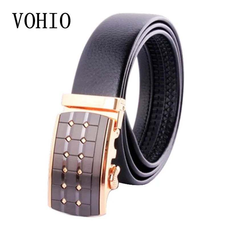 

VOHIO Free shipping mens belts luxury Automatically deduct 4.0 wide leather belt Men's business designer Fashion gold buckle 130