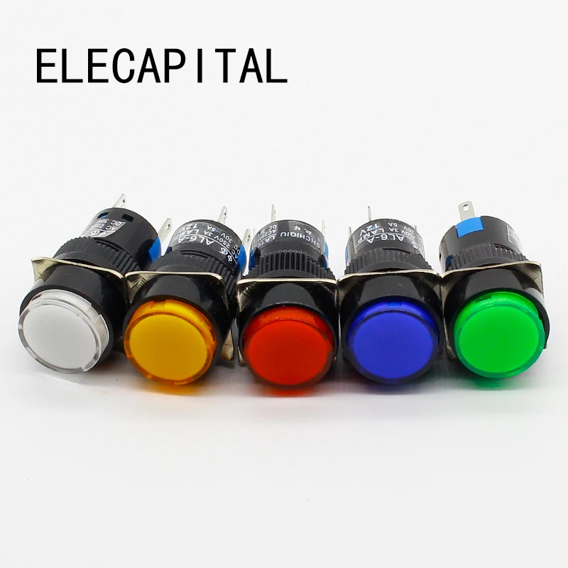 16mm Dc 6v 12v 24v 220v Led Push Button Switch Blue Green Red Yellow White  Lamp Momentary Push Button Auto Reset - Switches - AliExpress