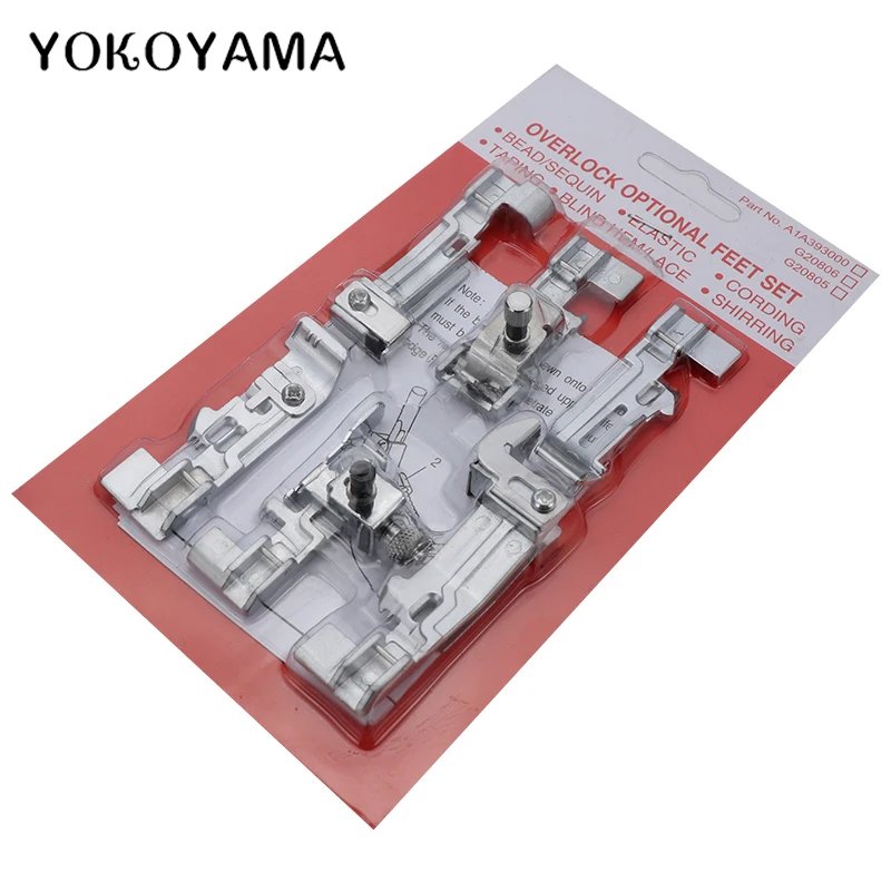 

YOKOYAMA Sewing Machine Overlock Presser Foot 6 Suits Lace Rubber Band Clip Curved Fold Brother Multifunctional Household
