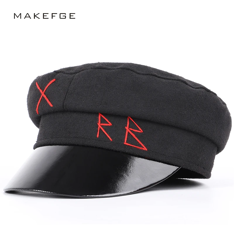 

2018 High Quality Wool Military Hats Winter Man Woman Fashion Flat Top Hat Vintage Captain Cap Berets Cotton Sport Luxury Unisex