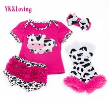 Одежда для малышей хлопковый комбинезон для маленьких девочек, футболка с принтом коровы Топ+ оборки+ кружевные штаны+ леггинсы, комплект одежды для новорожденных, YK& Loving