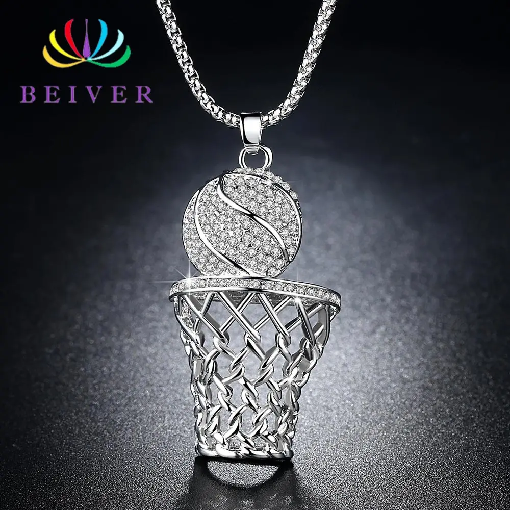 Beiver хип-хоп баскетбольное ожерелье для мужчин, модное прозрачное циркониевое ожерелье золотого/серебряного цвета с длинной цепочкой, вечерние подарки