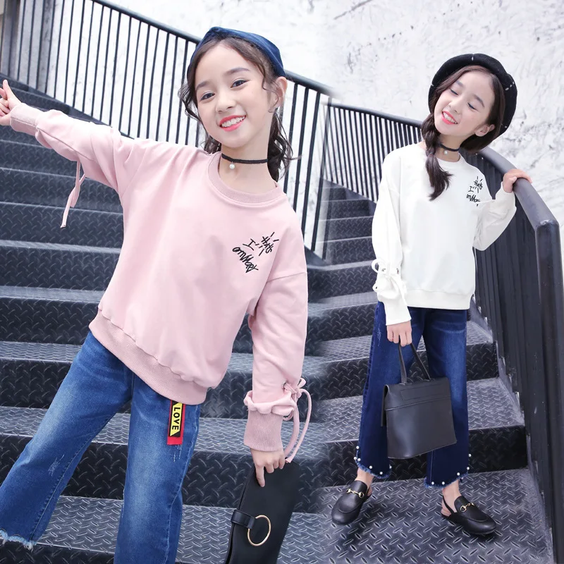 

Shirts For Girls 3 4 5 6 7 8 9 10 11 12 13 Years Fall Tops 2018 New Fashion Long Sleeve Cotton Kids Tshirt White Pink T-shirt