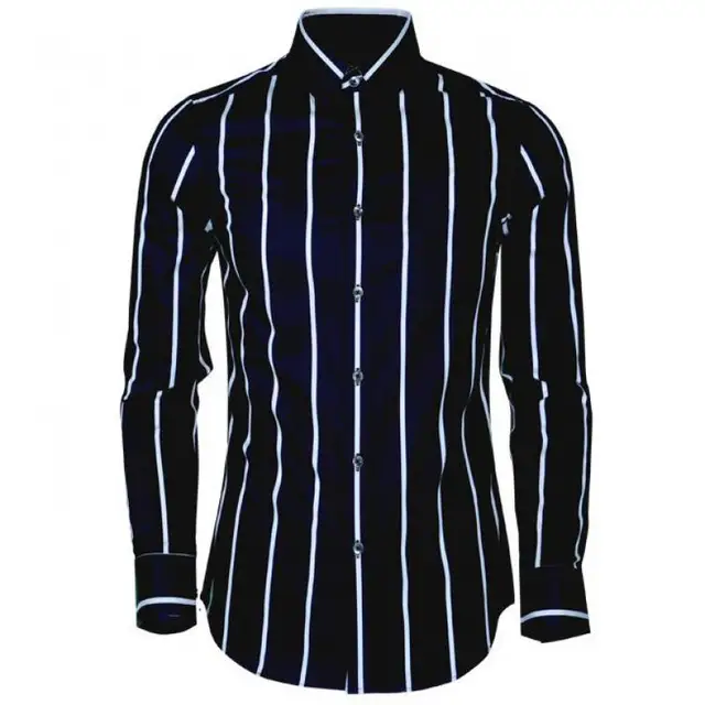 100% Cotton Men Shirt Fashion White Black Striped Men Shirt Long Sleeve