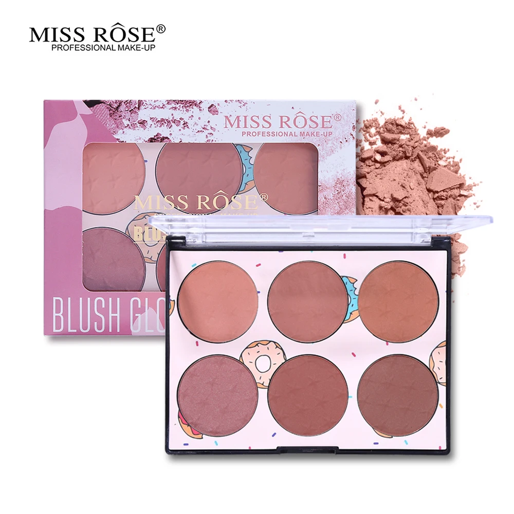 Miss Rose, 6 цветов, минеральная палитра румян для щек, водостойкая шелковистая пудра, румяна для лица, макияж, бронзант, контур, натуральный, стойкий