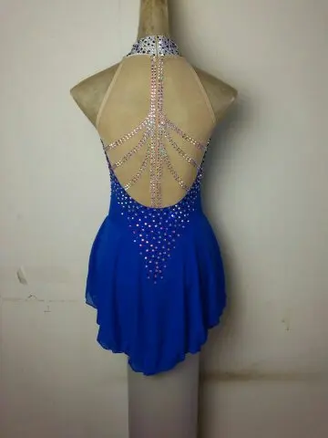 shippingBlueSkating платье/художественная гимнастика Acro купальник/Батон Кружевной Костюм Made to FiSD529 - Цвет: Синий