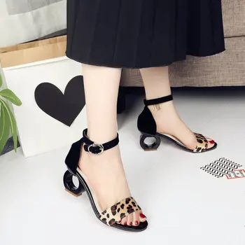 

Leopard Sheepskin Fashion Brands Sandals Horse Hair Strange Style Buckle Strap Party Pumps Yellow Sexy Ankle Strap Woman Shoes