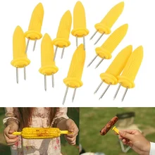 10 pçs duplo dente milho na espiga espetos titular sweetcorn churrasco garfo ferramenta de cozinha