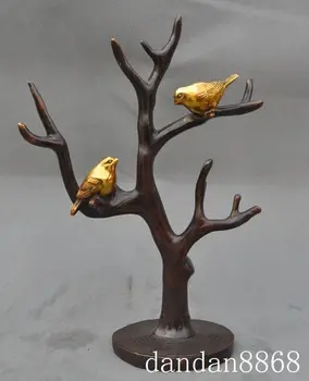 

christmas old china chinese fengshui bronze gilt tree Magpie birds Birdie lucky statue halloween