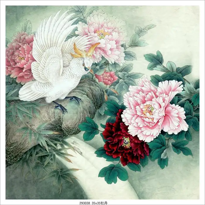 

DIY Unfinished 100% Mulberry Silk Suzhou Embroidery Patterns Sets Handmade Needlework Kits mudan peony and birds 30*30cm