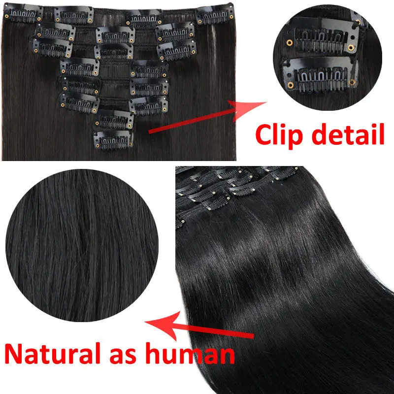 SNOILITE 8 шт./компл. 26 дюймов 18 зажимы длинные прямые волосы на заколках для наращивания из искусственных волос заколки для волос для женщин, черный парик, заколки, заколки для волос
