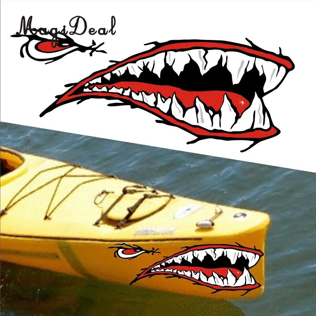 MagiDeal 4Pcs Large Fish Skeleton Shark Mouth Decal Kayak Fishing Boat Car Truck Motorcycle Graphics Funny Stickers