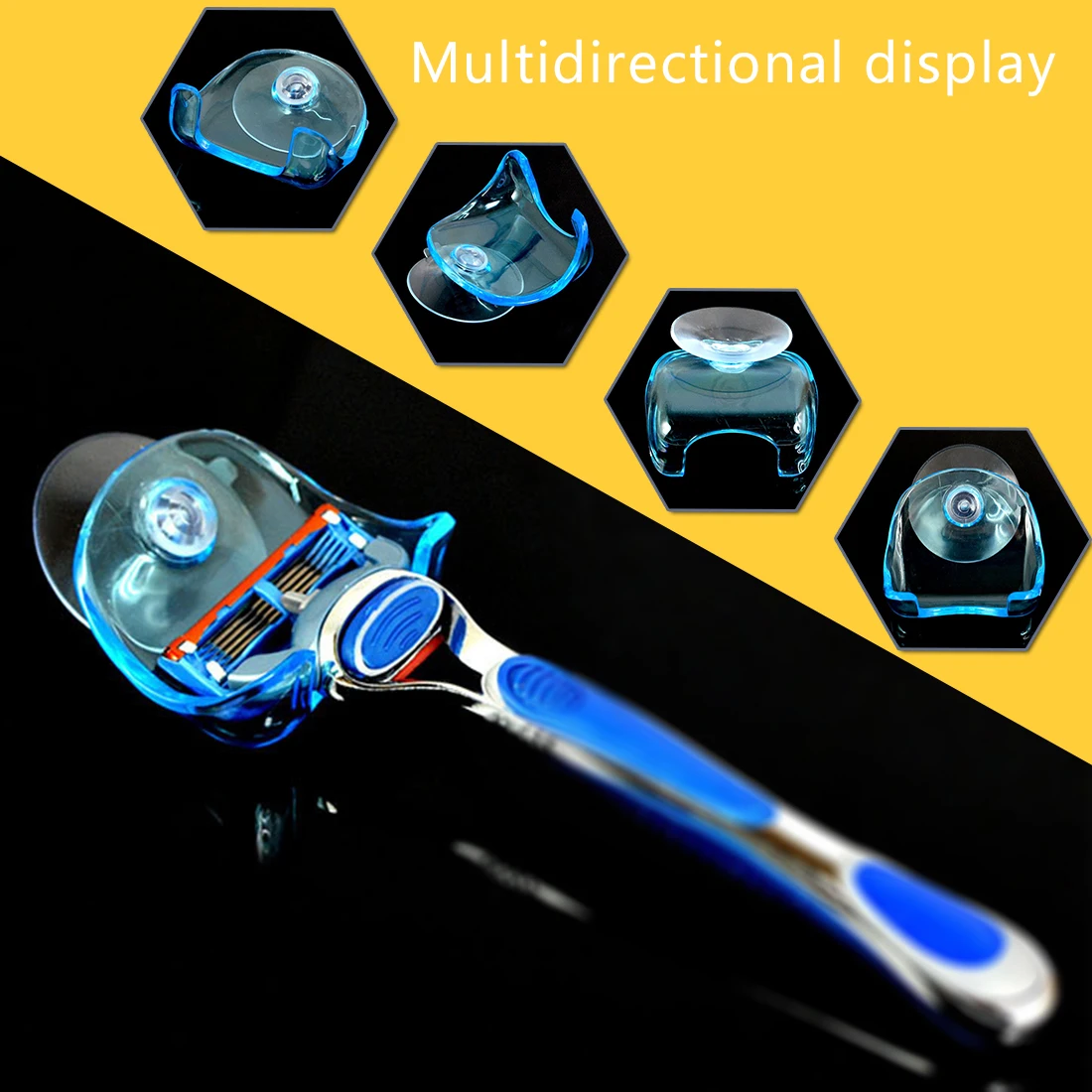 

1Pcs Clear Blue Plastic Super Suction Cup Razor Rack Bathroom Razor Holder Suction Cup Shaver