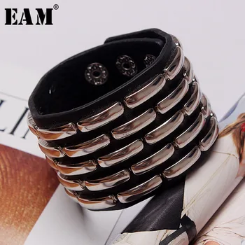 

[EAM] 2020 New Summer Spring Unisex Fashion Tide Korea Style Personality Width Rivet Bracelet Adjustable Accessories LA712
