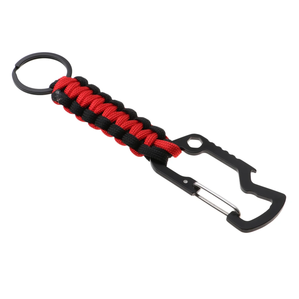 Braided Paracord Keyring Keychain Snap Hook with Wiregate Carabiner Wrench Tool Water Bottle Opener Multiuse