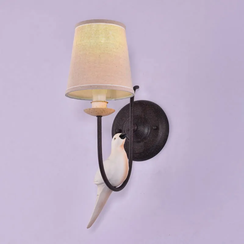 

Sconce Bird Kitchen Wall Lamp Light Fixture Home Fixtures Fabric Lampshade Vintage Bedroom Decor Black Iron Home