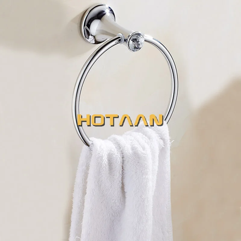 Towel Ring Chrome Bathroom towel holder, Stainless steel Wall-Mounted Round Towel Rings Crystal Towel Rack Bathroom Accessories