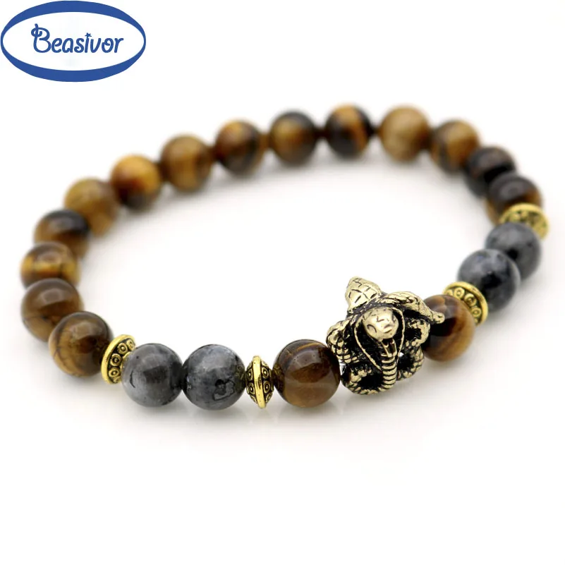 Cobra Twined Two Snakes Bracelets Moon Stones Tiger eyes Loose Beaded