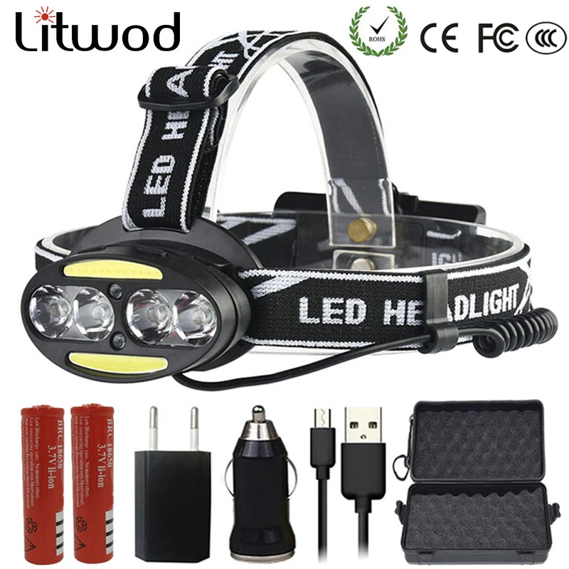 Litwod Z25 головной светильник 4 * T6 + 2 COB красный светодиодный налобный фонарь вспышка