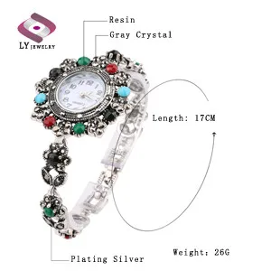 Изысканные декоративные женские часы в стиле ретро, женские браслеты с цветочным кристаллом, посеребренные ювелирные изделия из Турции