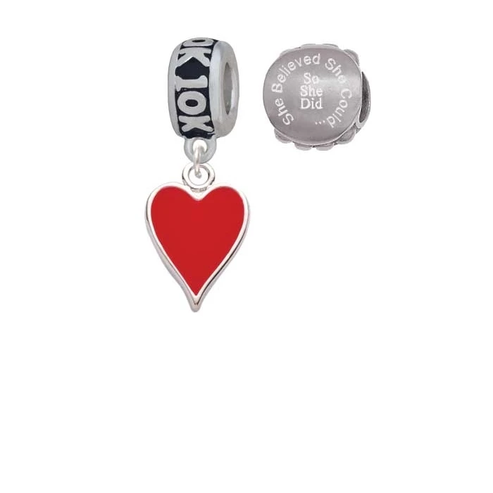 Silvertone Card Suit - Red Heart 10K Run She Believed She Could Charm Beads (Set of 2)