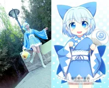 New Anime TouHou Project Cirno Cosplay Adult Costume Blue Maid Dress+Stocking+Pannier Kimono Dress Halloween Costumes for Women the touhou project yukari yakumo cosplay costume halloween luxury party dress custom made