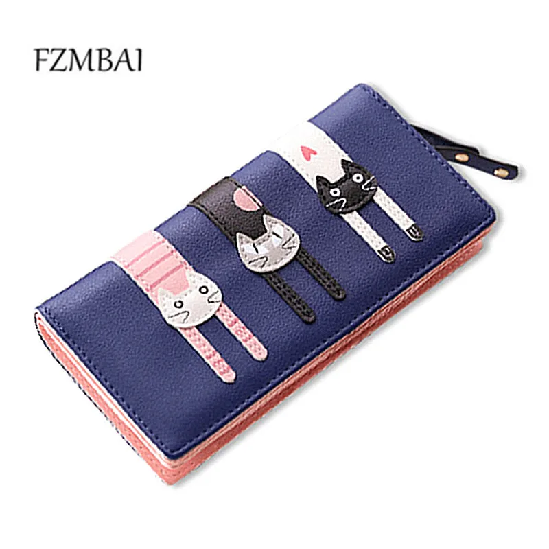 

FZMBAI New Carteras Mujer Women Wallet Cat Cartoon Wallet Long Creative Female Card Holder PU wallet coin purses Girls