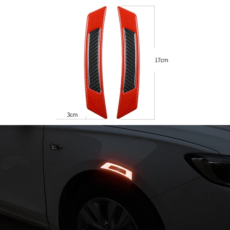 2 шт./компл. безопасность двери автомобиля анти-столкновения предупреждающий, светоотражающий стикер сильный светоотражающий углеродного волокна Прокладки Автомобиля - Цвет: RD1